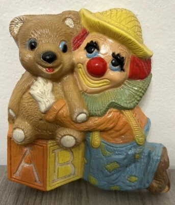 Clown & Bear Children's Nursery Bedroom Wall Decoration Vintage 1980 - Image 1 of 3