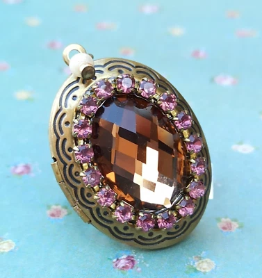 Anillo Medallón Michal Negrin Foto Facetado Real Púrpura Marrón Cristal Perla Regalo Foto 1 de 4