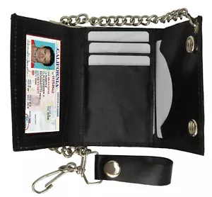 SCHWARZ LEDER Biker Kette Motorrad Ausweis Herren Trucker Geldbörse - Bild 1 von 11