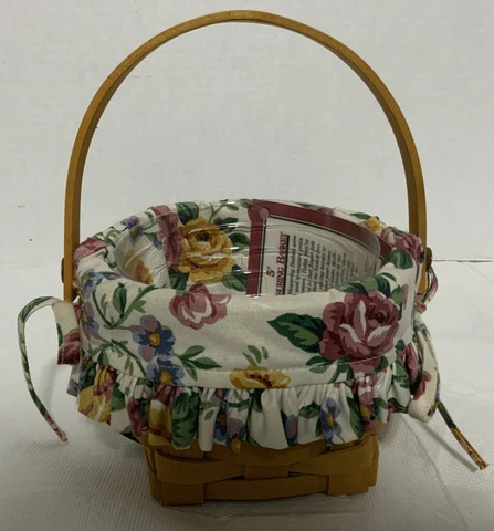 1998 Longaberger 5” Measuring Basket w/ Garden Splendor Rose Liner & Protector Cover