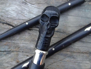 Designer Victorian Bone Skull Handle Vintage Style Wooden Walking Stick Gift - Picture 1 of 6