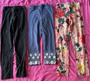 Old Navy lot of 3 pink floral print, blue floral and black leggings girls sz 8 - Picture 1 of 4