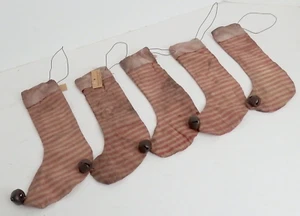 Primitive Country Christmas Tree Striped Stocking Cloth Ornaments Lot 5 NWT New - Picture 1 of 4