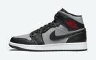 Nike Air Jordan 1 Mid Shadow Grey Red Black Particle Grey 554724-096 Mens GS New