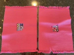 Sonoma Train Pink Embroidered Placemats Set of 2 Pcs Washable - Picture 1 of 12