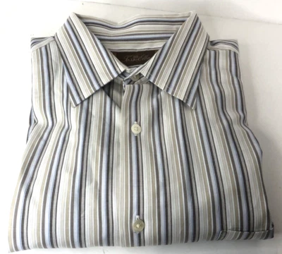Camisa de vestir Tasso Elba XL para hombre - marrón, azul, tostado y blanco a rayas - bonita camisa Foto 1 de 4