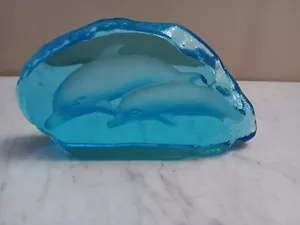 Aqua Blue W/Etched Dolphins Paperweight - Picture 1 of 4