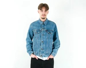 LEVIS STRAUSS M Men Denim Jacket Snap Jean Trucker Retro 2yk Boho Cowboy Top VTG - Picture 1 of 6