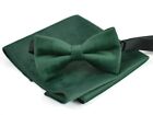 Dark Emerald Green Velvet Bow Tie + Pocket Sqaure For Men / Youth / Boys / Baby