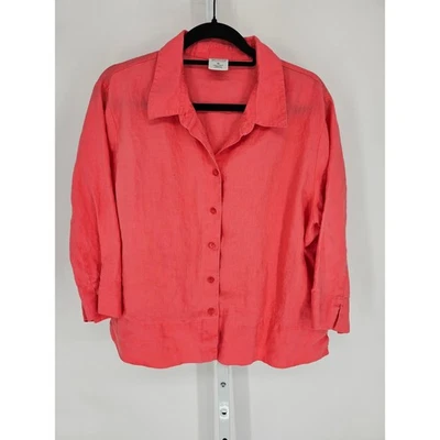 Blusa Westbound para mujer talla XL 100 % lino con botones rosa coral Foto 1 de 3
