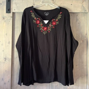 Camisa de Navidad Kim Rogers vintage para mujer 3X bordada flor de pascua - Imagen 1 de 5