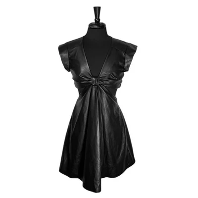 Vestido para mujer Jason Wu negro vegano imitación cuero recortado nudo delantero mini M nuevo con etiquetas Foto 1 de 4