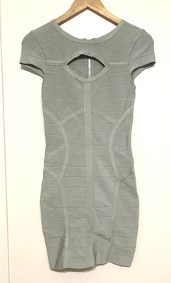 Vestido ajustado acanalado elástico recortado BEBE gris pequeño Foto 1 de 4