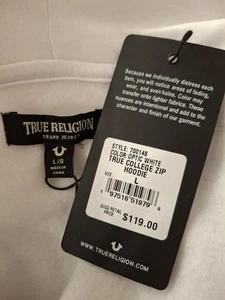 True Religion Core Zip-Up Men's Fleece Full Zip Hoodie White. Size large. - Picture 1 of 3