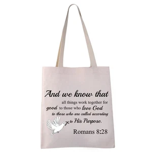 Romans 8: 28 Tote Bag Christian Shoulder Bag Bible Verse Gift Bags Scripture ... - Picture 1 of 7