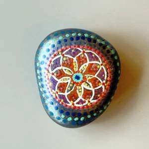 Hand-Painted Mandala Rock - Unique Vibrant Dot Art Garden Piece OOAK - Picture 1 of 5