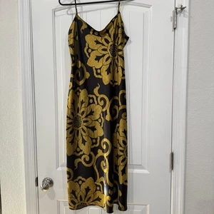 Natori PRIVATE LUXURIES schwarz & gold Blumen Schlupfkleid verstellbare Träger Gr. Small - Bild 1 von 6