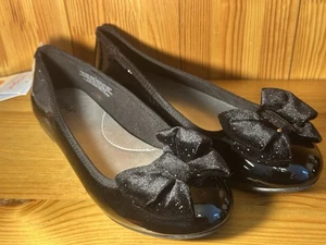 Girls Ashlyn Ballet Flats - Cat & Jack™ Black Patent Leather Sparkly Bow Size 3 - Picture 1 of 12