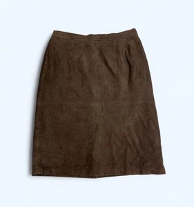 AF Italian True Vintage Brown 100% Real Leather Skirt UK Size 10 US 6 - Picture 1 of 15