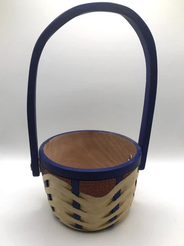 Turned Hand Carved Wooden Basket with Handle - Hand Painted - Artist Signed Cover