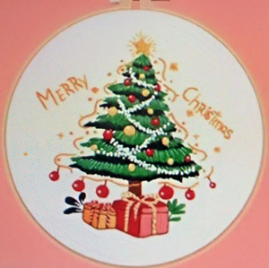 Merry Christmas Embroidery Complete Kit Tree Gifts