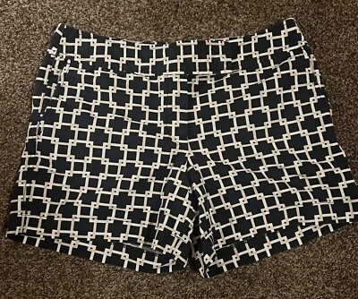 Pantalones cortos Ann Taylor para mujer talla 4 azul marino geométrico chino carrera caqui tiro medio Preppy Foto 1 de 4