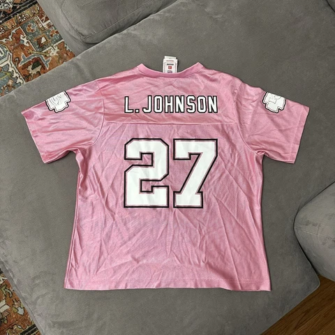 Women’s NFL Kansas City Chiefs Larry Johnson Pink Jersey Size Large White Logo Cover