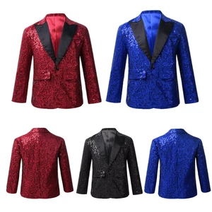 UK Boys Sparkly Sequined Suit Blazer One Button Lapel Birthday Party Jacket Coat - Picture 1 of 56