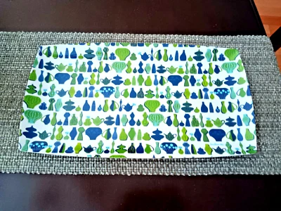 Bandeja Jonathan Adler Happy Home MCM Melamina Retro Verde Azul Plato 10x18 Foto 1 de 4