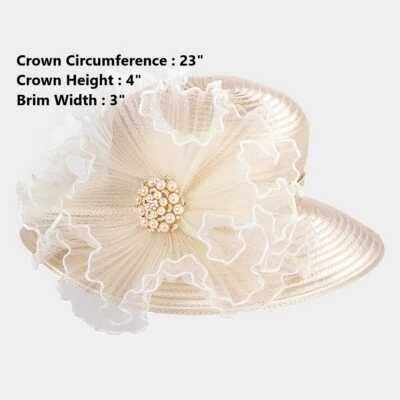Cubo de perlas cinta de cristal Derby de Kentucky sombrero de boda iglesia ala ancha elegante Foto 1 de 2