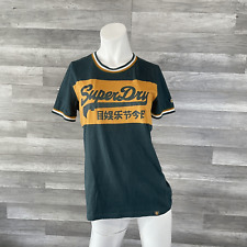 Super Dry T-Shirt Size 6 Womens Green Crew Neck Short Sleeve Logo Spellout