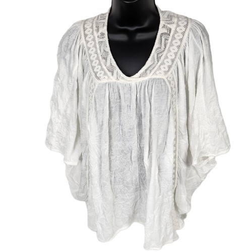 Top Sundance Off White arricciato all'uncinetto manica corta boho taglia SMALL