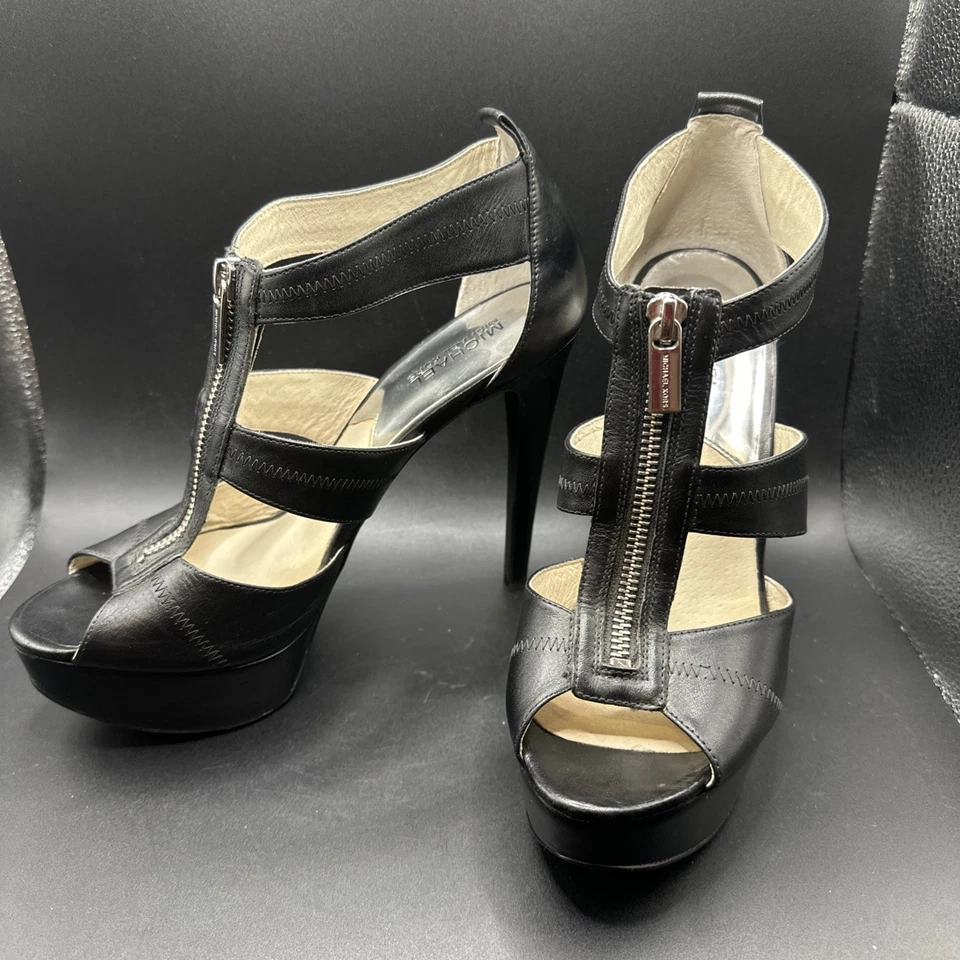 Sandalias de plataforma de tacón alto Michael Kors Berkley para mujer 9,5 M negras con cremallera Foto 1 de 4