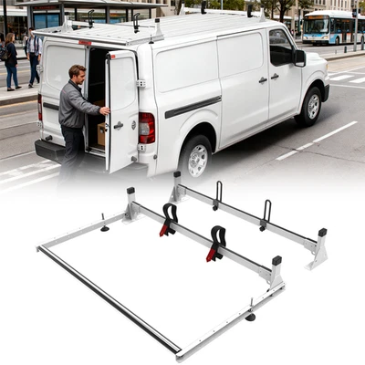 Escalera techo acero sin taladro 3 barras con rodillo apto para Nissan NV1500-3500 2011-25 Foto 1 de 4