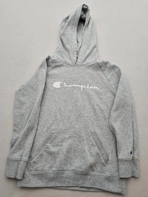 Champion Sudadera con Capucha Chaqueta Unisex Niños Grande Gris Bordado Logo Pullover Elástico Foto 1 de 4