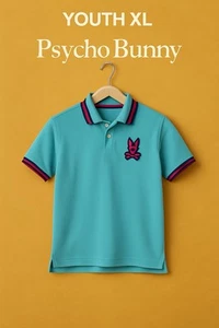 Camisa Polo Psycho Bunny Juvenil XL Aqua | Camiseta Rosa con Logo de Calavera para Niños Ajuste XS-S - Imagen 1 de 8