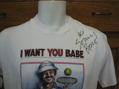 Autographed Sonny Bono vintage 1989 palm springs T-Shirt Sonny & Cher rare Cover