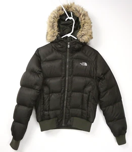 The North Face Jacket Womens Medium Green Hooded Full Zip 550 Goose Down Puffer - Picture 1 of 17