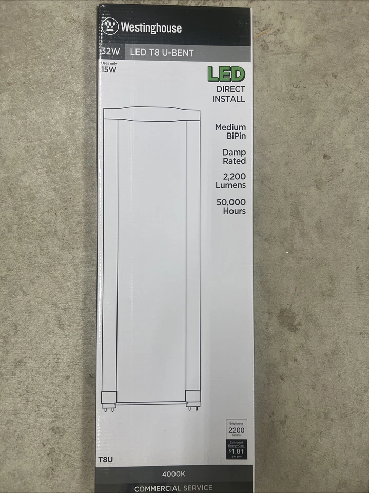 Westinghouse T8/Ub6/40 U-Bent Direct Install Damp Rated 2200 Lumens - Image 1 of 4
