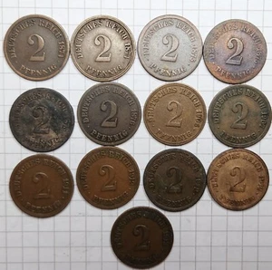 Germania Impero Tedesco 1871-1922 Lotto monete 2 phennig Tutti diversi - Foto 1 di 2