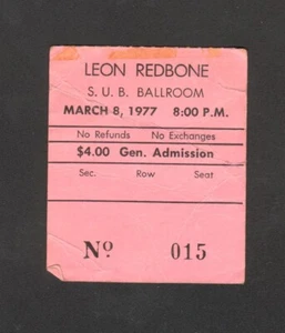 LEON REDBONE ORIGINAL CONCERT TICKET STUB MARCH 8 1977 S.U.B. BALLROOM U of IDAH - Picture 1 of 2