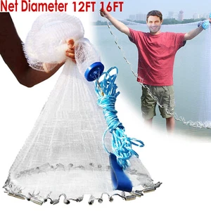 Fishing Cast Net Bait Trap Easy Throw Heavy Duty Hand Cast Net w/ Chain Sinker - Picture 1 of 14