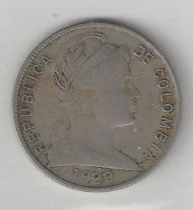 COLUMBIA, 1920, 5 CENTAVOS, COPPER NICKEL, KM#199,  VERY FINE-EXTRA FINE+ - Picture 1 of 2