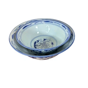 2 Vintage Finely Painted Chinese Blue and White Floral Porcelain Bowls - Picture 1 of 20