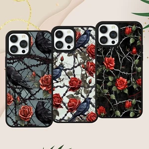 GOTHIC RAVEN RED ROSE THORN PHONE CASE COVER FOR IPHONE SAMSUNG GOOGLE PIXEL - Picture 1 of 8