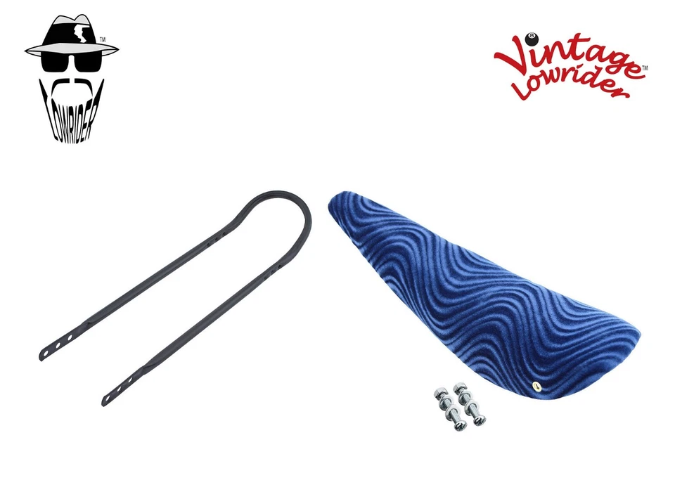 Assento banana 20" ORIGINAL LOWRIDER veludo azul com bicicleta preta SissyBar 20". - Imagem 1 de 1