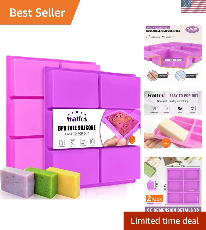 Walfos Soap Molds Set of 2 100 Food Grade Silicone Soap Mold with Polished Sur