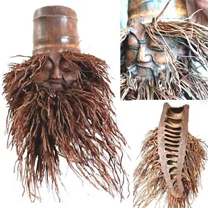 "Barba viso antica radice albero bambù intagliata a mano legno decorazione insolita 15,7"" - Foto 1 di 19