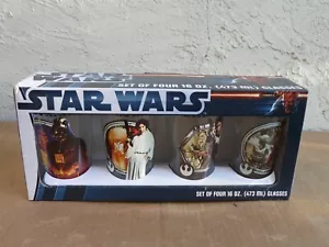Juego de cuatro vasos Star Wars de 16 oz vintage 2002 nuevo de stock - Imagen 1 de 7