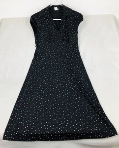 Threads Black Polka Dot V Neck Sleeveless Stretch Maxi Dress Size Medium - Picture 1 of 9